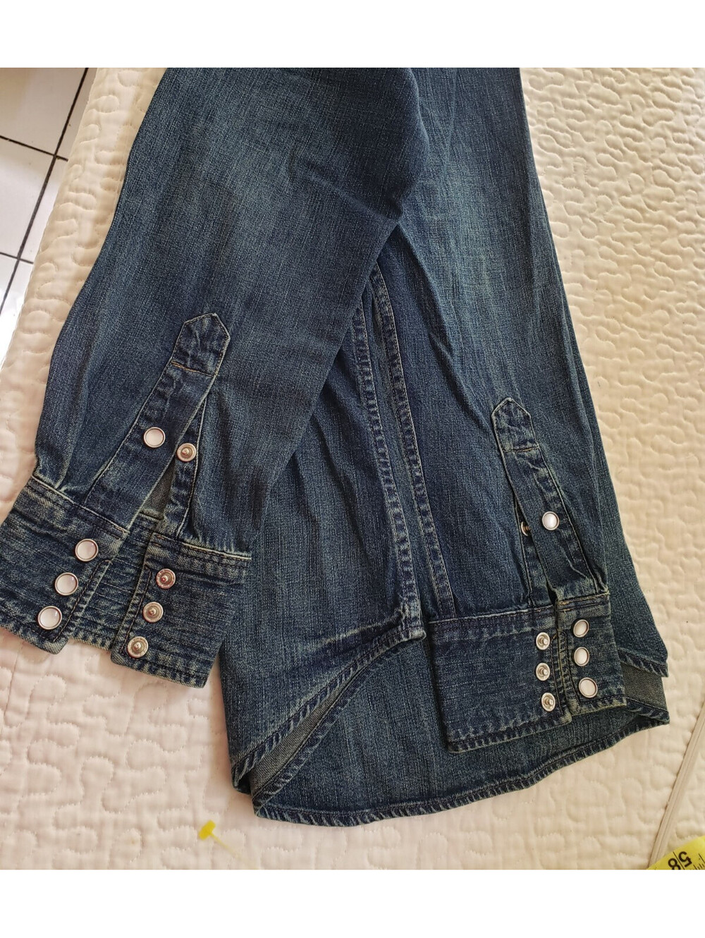 RRL Ralph Lauren Western Denim Snap Bottom Shirt Distressed Indigo men Size M - Picture 5 of 7